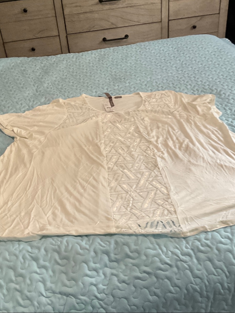 Penningtons Cream Short-Sleeve Top with Beaded Front Panel